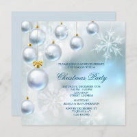 Silver Baubles & Snowflakes Christmas Party Invitation