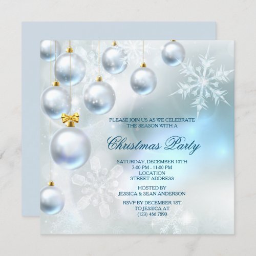 Silver Baubles  Snowflakes Christmas Party Invitation