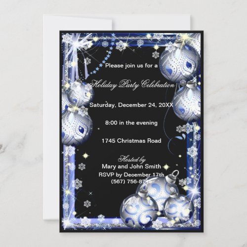 Silver Baubles Snowflakes Christmas Party Invite