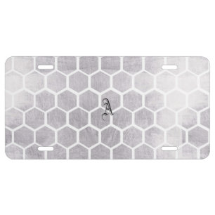 Silver, bee cube pattern,modern,trendy,pattern,ele license plate