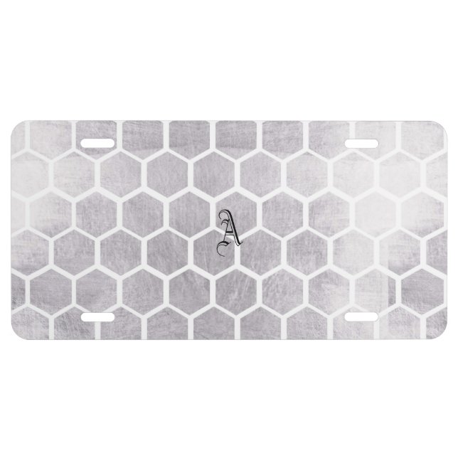 Silver, bee cube pattern,modern,trendy,pattern,ele license plate (Front)
