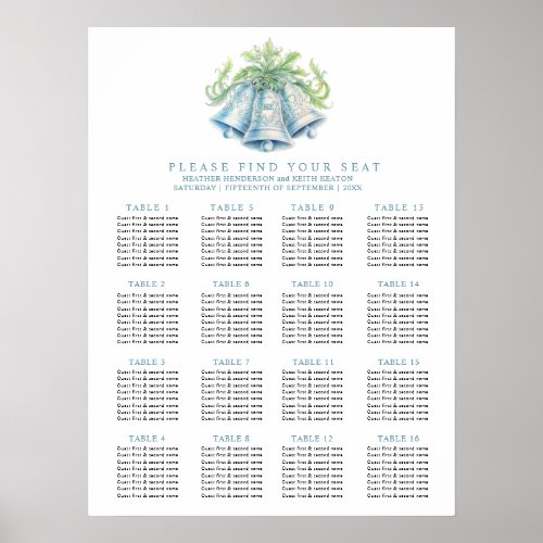 Silver bells 16 tables wedding seating chart