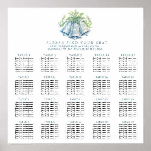 Silver bells 20 tables wedding seating chart