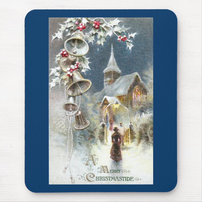 Silver Bells and Church Vintage Christmas Mousepad