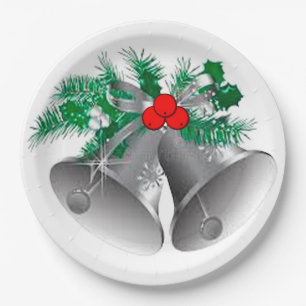 Silver Bells And Holly Paper Plate