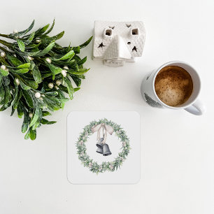 Silver Bells and Mistletoe Wreath Beverage Coaster