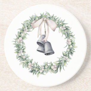 Silver Bells and Mistletoe Wreath Coaster