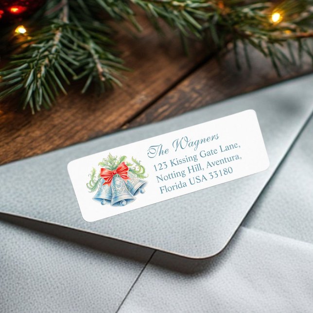 Silver bells blue gray red bow Christmas reply Label (Creator Uploaded)
