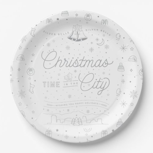 Silver Bells Christmas 9 Paper Plates
