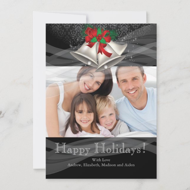 Silver Bells Christmas Holiday Family Photo Card (Front)