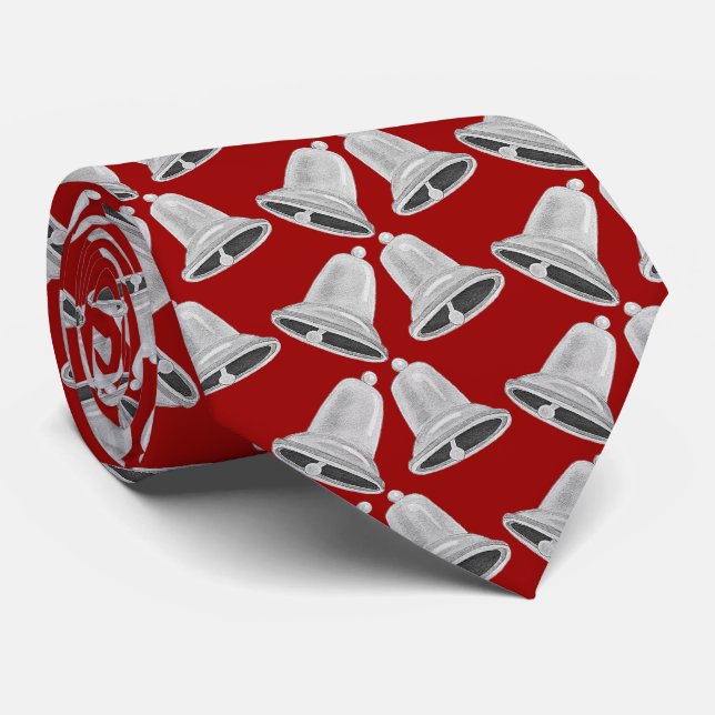 Silver Bells Christmas Neck Tie (Rolled)