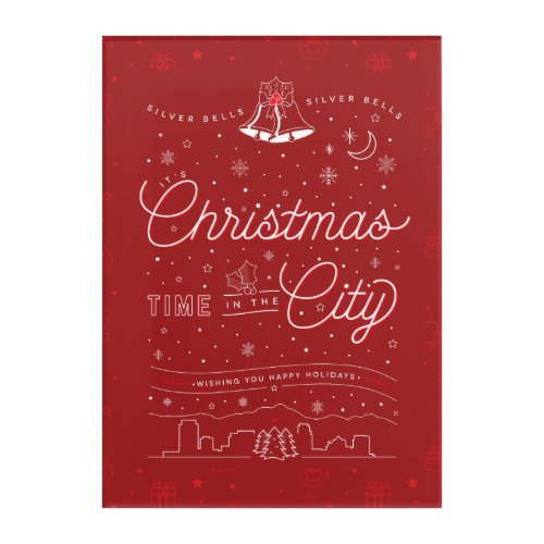 Silver Bells Christmas Wall Art 10x14  Red