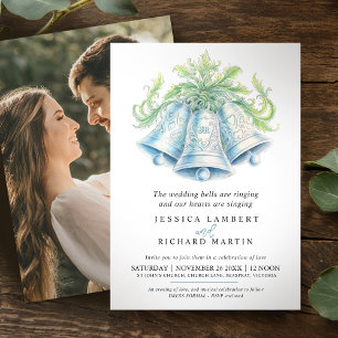 Silver bells foliage watercolor photo Wedding Invitation