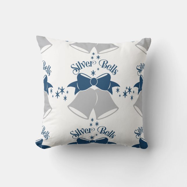 Silver Bells/ Geometric Blue Pillow (Front)