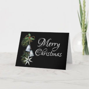 Silver Bells Holly and Pine Elegant Christmas Card
