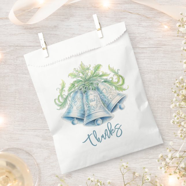 Silver bells Monogram foliage watercolor Wedding Favor Bag (Clipped)