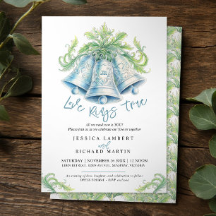 Silver bells Monogram foliage watercolor Wedding Invitation