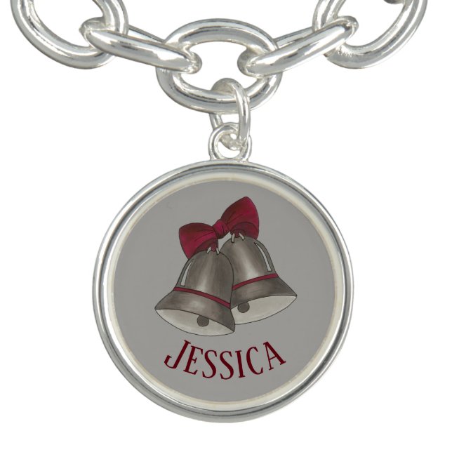 Silver Bells Personalized Wedding Bridal Party Gif Charm Bracelet (Design)
