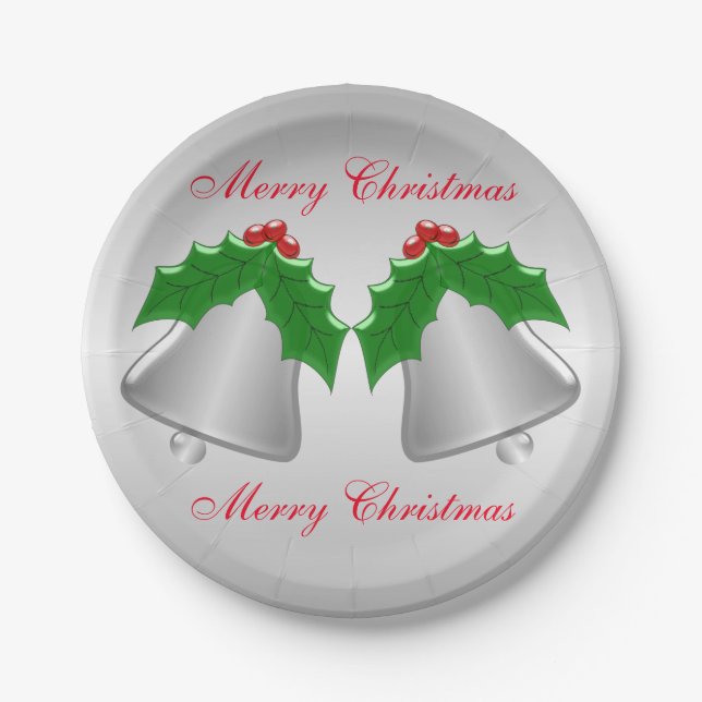 Silver Bells Silver Coloured Christmas Paper Plates (Front)