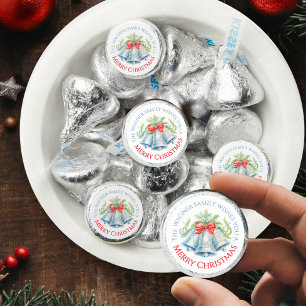 Silver bells watercolor red bow Merry Christmas Hershey®'s Kisses®