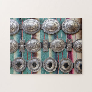 Silver belts for sale, Santa Fe, New Mexico. USA Jigsaw Puzzle