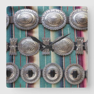 Silver belts for sale, Santa Fe, New Mexico. USA Square Wall Clock