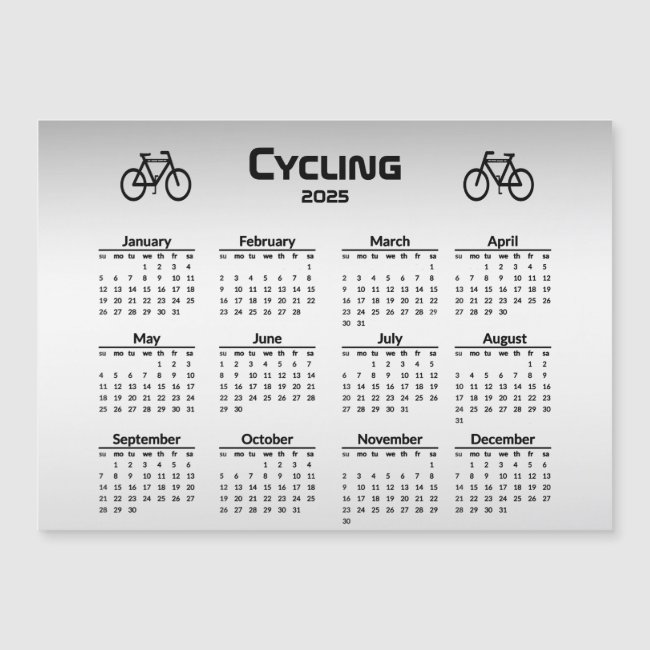 Silver Bicycle Sports 2025 Calendar Magnetic Card