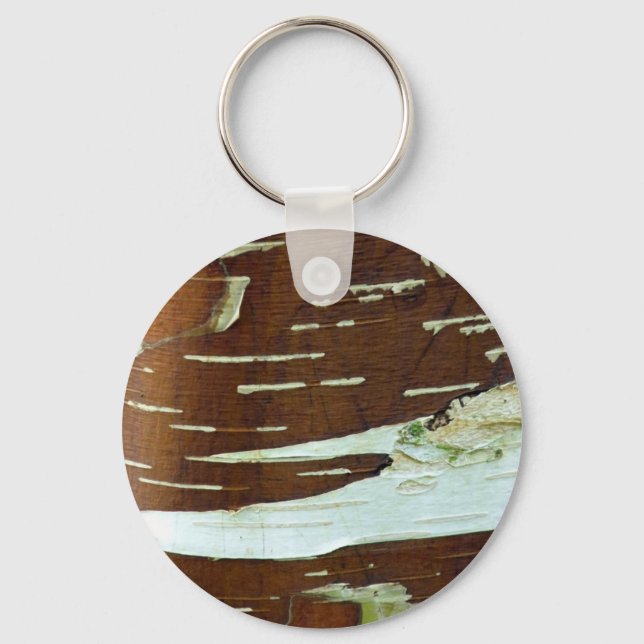 Silver Birch Natural Tree Bark Keychain (Front)