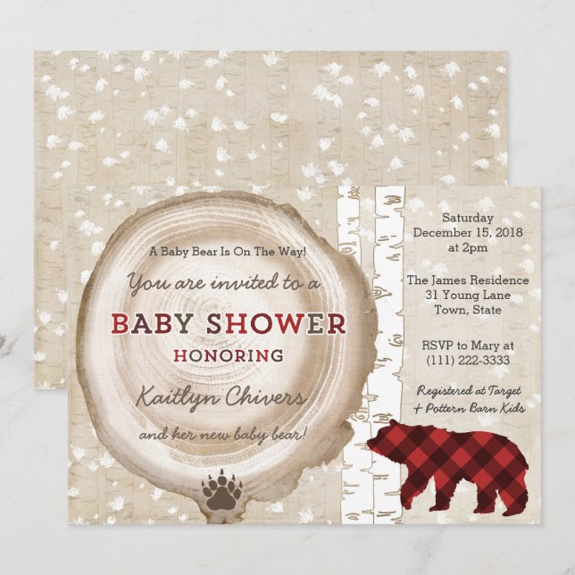 Silver Birch Plaid Winter Baby Shower for Boy Invitation (Front/Back)