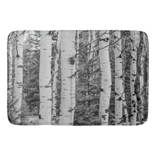 Silver Birch Tree Trunk Black and White Design Bathroom Mat