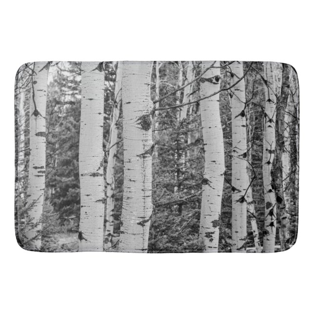 Silver Birch Tree Trunk Black and White Design Bathroom Mat (Front)