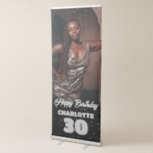 Silver Birthday Party Celebration Photo Welcome Retractable Banner