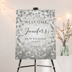 Silver Birthday Party Welcome Glitter Lights Foam Board