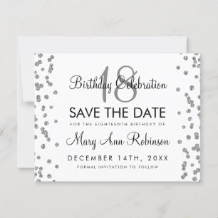 Silver Birthday Save Date Glitter Confetti White Save The Date