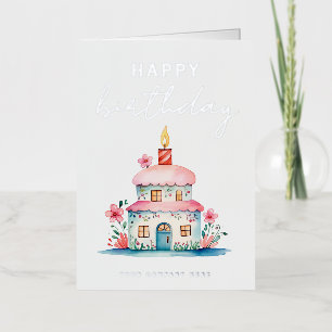 Silver Birthday Wishes House Cake Real Estate Foil Greeting Card
