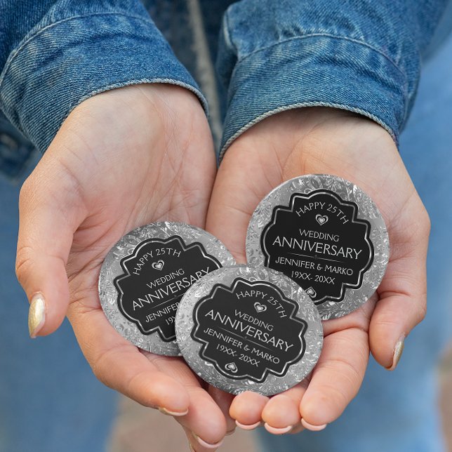 Silver & Black 25th Wedding Anniversary Button (Creator Uploaded)