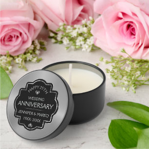 Silver & Black 25th Wedding Anniversary Mini Candle Favors