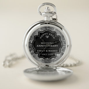 Silver & Black 25th Wedding Anniversary Pocket Watch