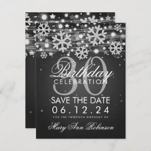 Silver Black 30th Birthday Save Date Winter Invitation