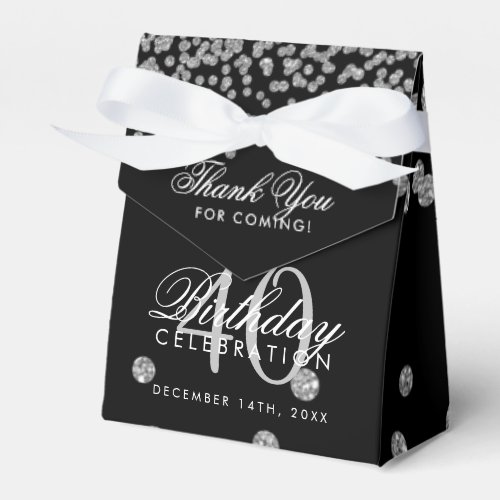 Silver Black 40th Birthday Thank You Confetti Favor Boxes