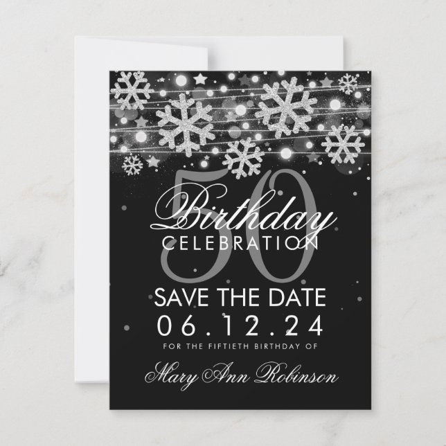 Silver Black 50th Birthday Save Date Winter Save The Date (Front)