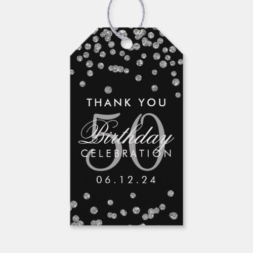 Silver Black 50th Birthday Thank You Confetti Gift Tags