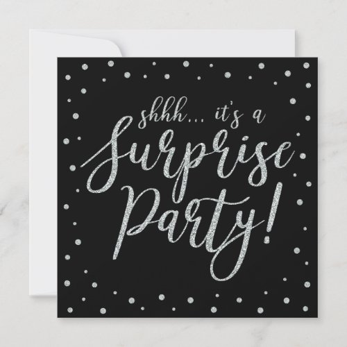 Silver  Black  50th Surprise Birthday Party Invitation