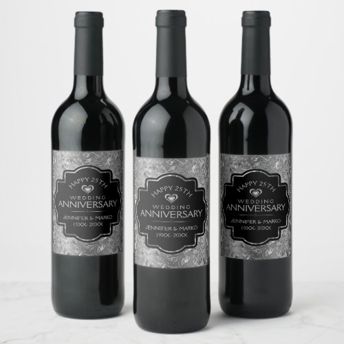 Silver  Black 50th Wedding Anniversary Wine Label