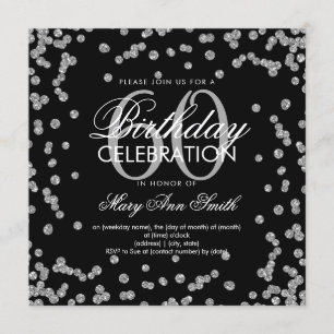 Silver Black 60th Birthday Glitter Confetti Invitation