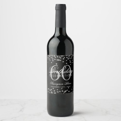 Silver Black 60th Birthday Glitter Confetti Wine Label