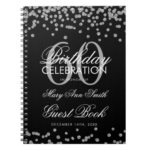 Silver Black 60th Birthday Guest Book Confetti
