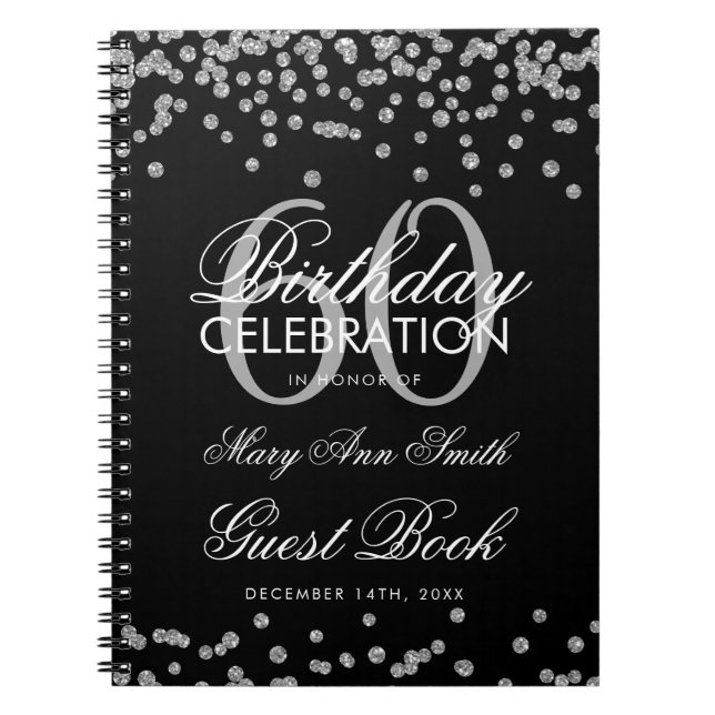 Silver Black 60th Birthday Guest Book Confetti (Front)