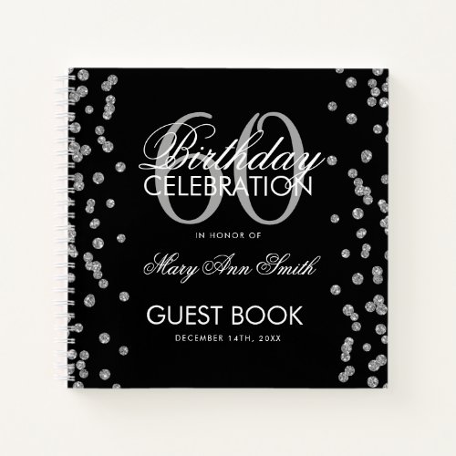 Silver Black 60th Birthday Guestbook Confetti Notebook
