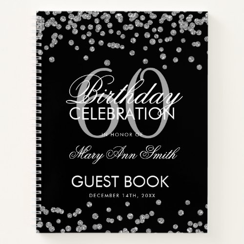 Silver Black 60th Birthday Guestbook Confetti Notebook